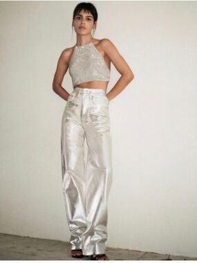 Viral Zara Metallic Silver Women’s Jeans